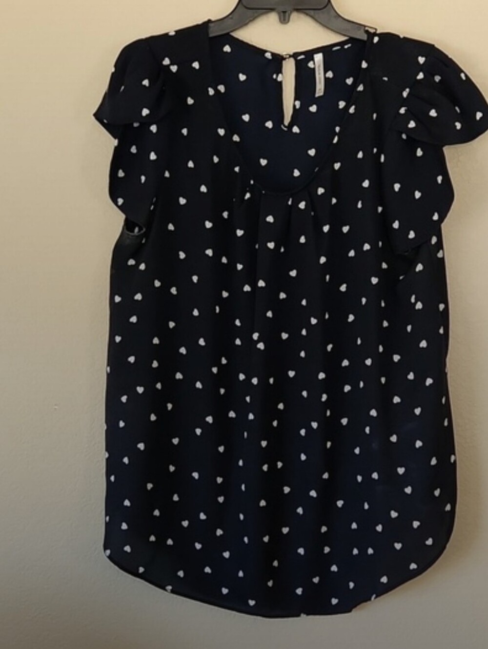 D.N.A Couture Navy Heart Print Flutter Sleeve Blouse 2X